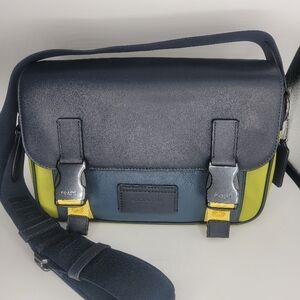 Coach Women's Navy and Green Leather Messenger Bag